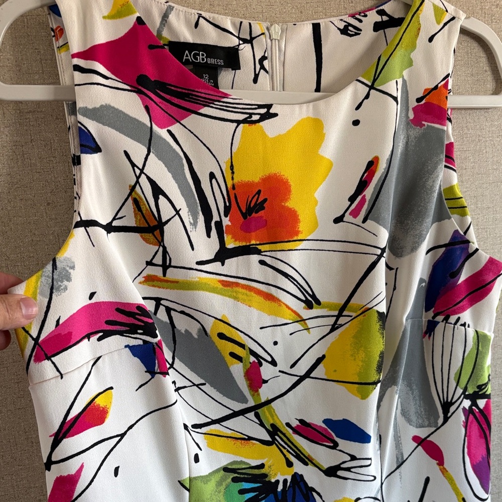 AGB Dress Women’s Sz 12 Colorful Abstract Floral Sheath Career Office Chic - Picture 9 of 15